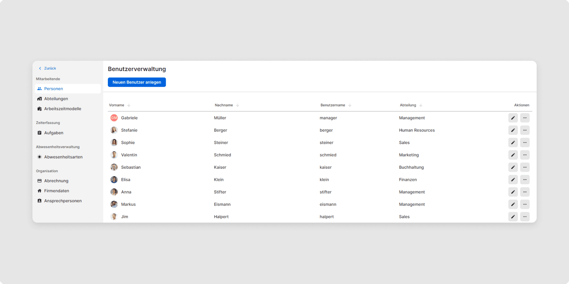 Klicken Sie in der Zeile der gewünschten Person auf den „Bleistift” rechts in der Tabelle