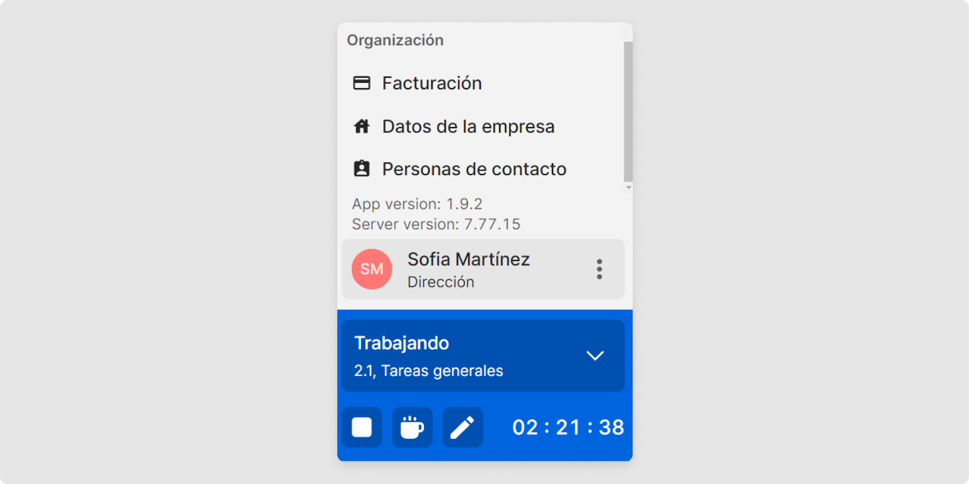 En la parte inferior de la ventana, encontrarás el panel de registro de horas en directo