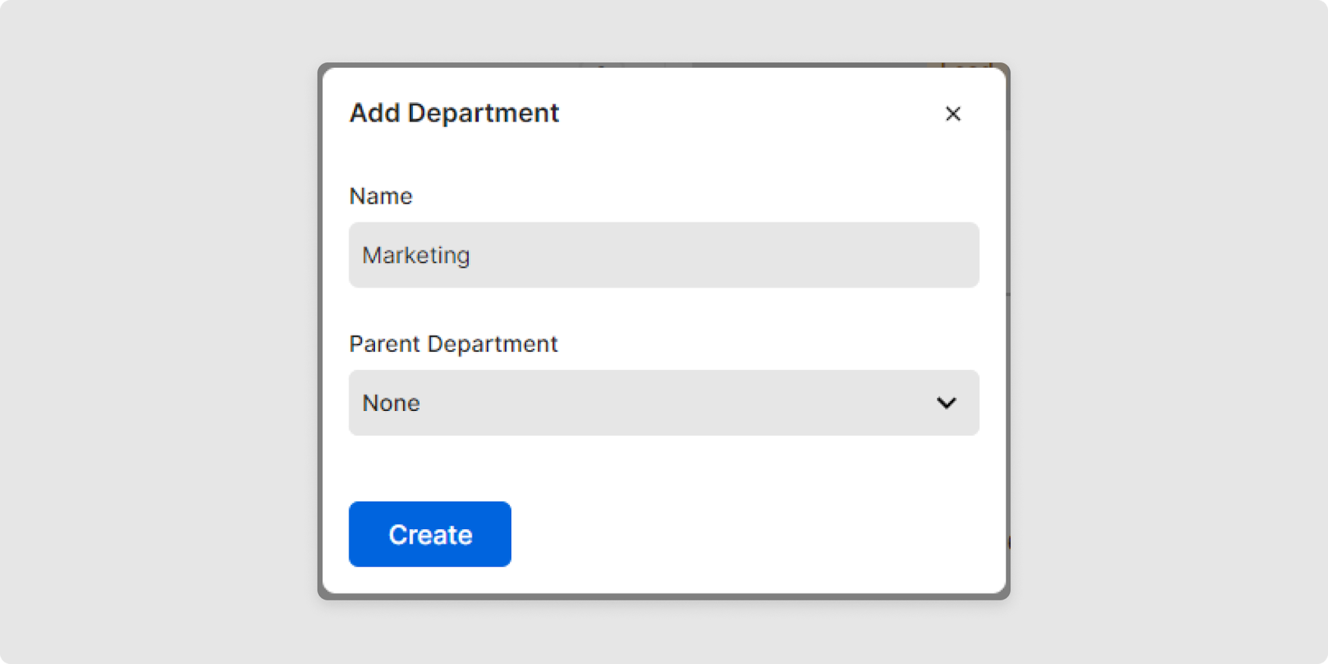 <p>Use <em>Partent department </em>to specify whether the new department is a sub-department.</p>