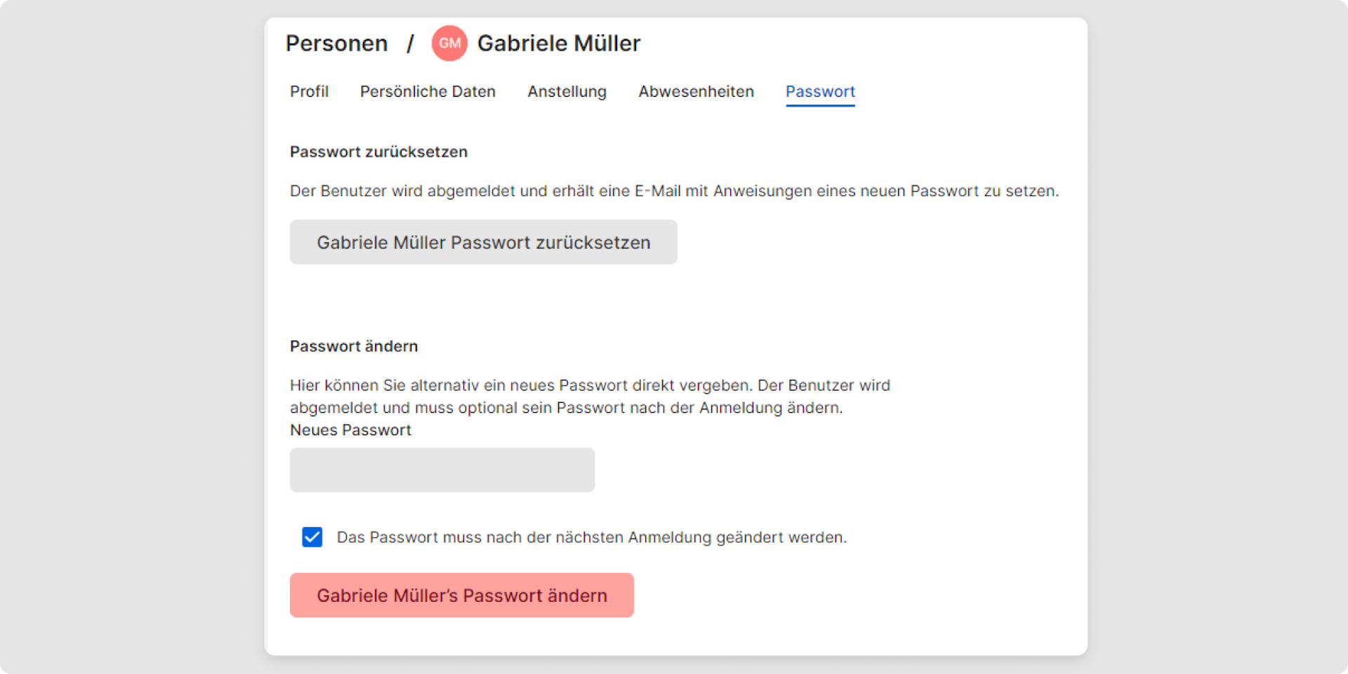 Danach klicken Sie auf das Menü „Passwort” und auf den Button „Passwort zurücksetzen”. Sie erhalten in der unteren Bildschirmhälfte die Information, dass eine E-Mail an die in Ihrem Profil gespeicherte E-Mail-Adresse gesendet wurde