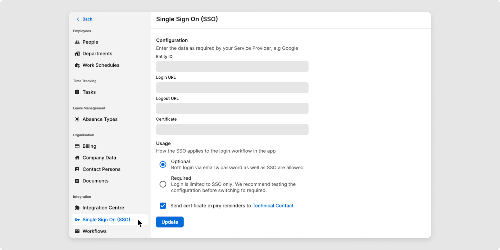 <p>Select <em>Single Sign On (SSO</em>).</p>