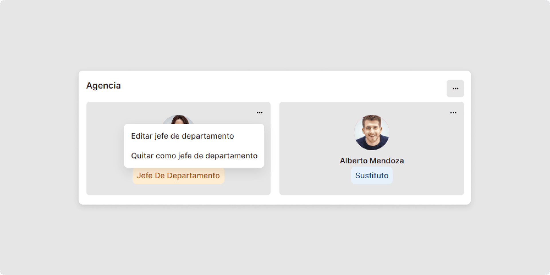 También se puede eliminar la asignación de roles haciendo clic en "Quitar como jefe de departamento/sustituto".
