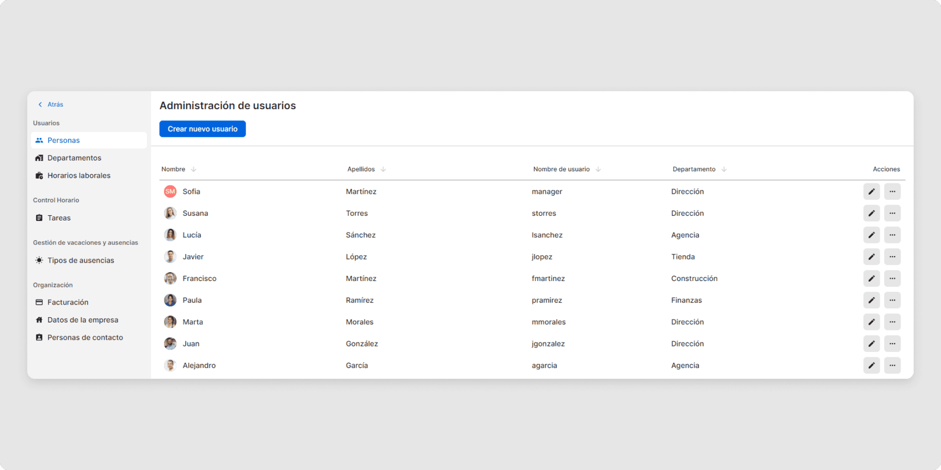 Si deseas cambiar la contraseña de otra persona, haz clic en 'Configuración', luego en 'Personas', y selecciona la persona correspondiente. Cambiar la contraseña de otra persona solo es posible si se te ha asignado el rol de 'Administrador'.